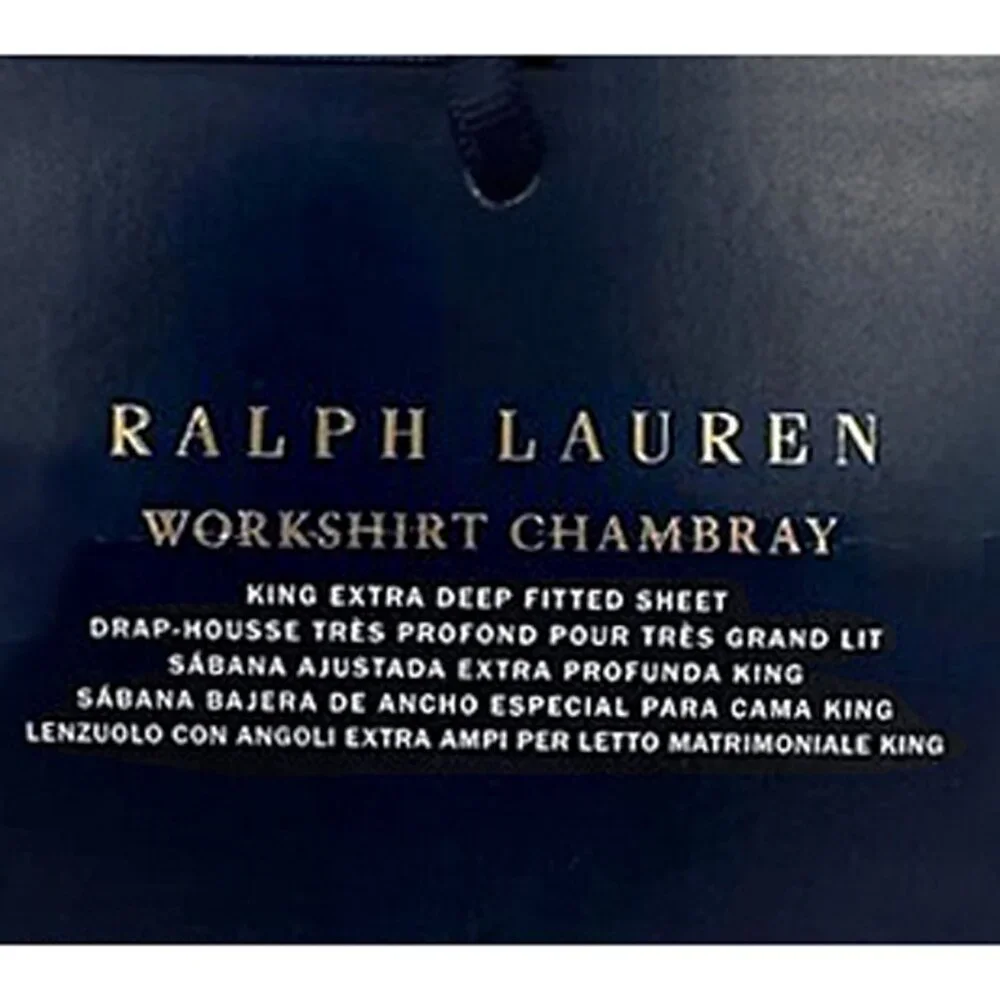 NEW $245 Ralph Lauren Chambray Workshirt King Sheet!  King Fitted  Blue  Cotton